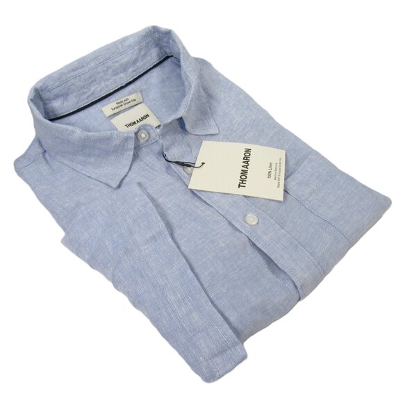THOM AARON Men's S/S Shirt 100% Linen/European Flax Light Blue Size Large - Picture 1 of 7